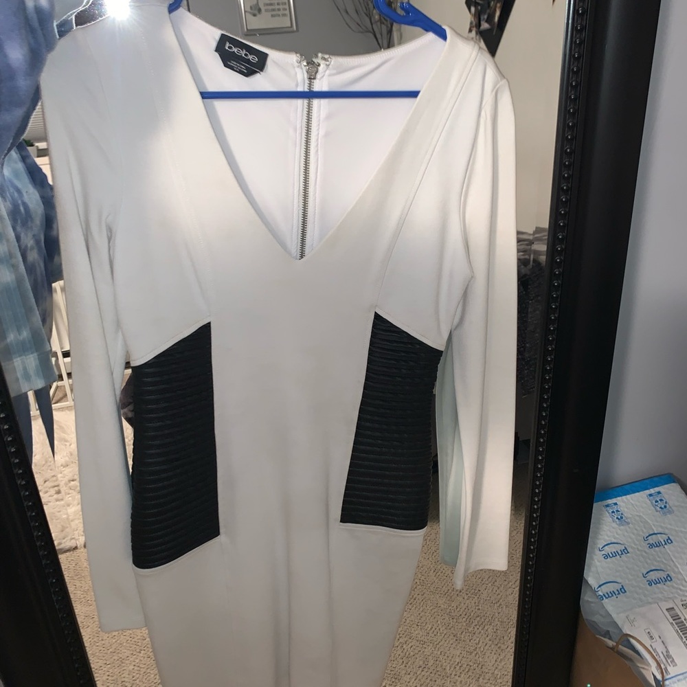 Black leather sides white longsleeve dress